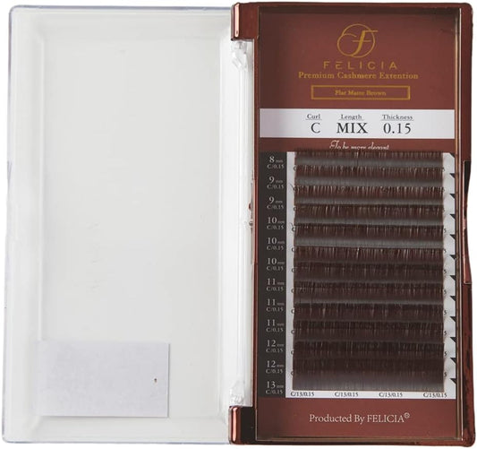 FELICIA Flat Lash, Ultra Soft Eyelash Extension, Single MatteTec Eyelash, C Curl, 0.05 Thickness, 0.06 - 0.5 inches (8 - 13 mm), Mixed
