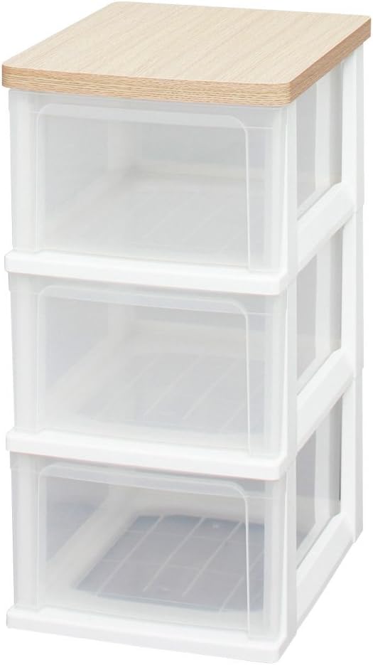 Iris Ohyama WTS-303 Chest, 3 Tiers, Ready to Use, Wooden Tabletop, Made in Japan, Width 12.8 x Depth 16.1 x Height 24.4 inches (32.4 x 41 x 62 cm), French Oak Plastic, No Assembly Required