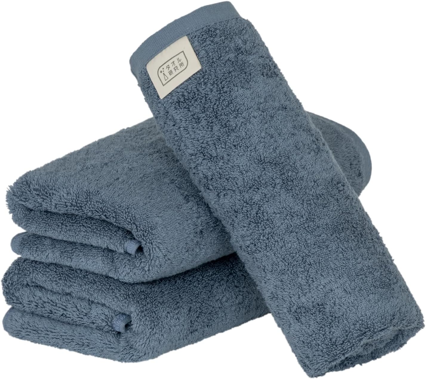Kenkyujo Towels Volume Rich #003 Big Face Towel, Set of 3, Fluffy, Hotel Specifications, Rapid Absorption, 100% Cotton, Durable, Less Shedding, Japanese Technology, Smoky Blue