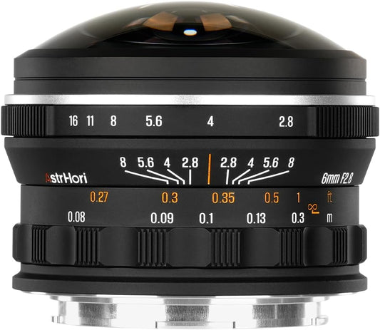 AstrHori 6mm F2.8 Circumference Fisheye Lens, 220° Ultra Wide Angle, Full Size Compatible, RF Mount, Canon RF Compatible, MF (Manual Focus), Large Aperture, Black