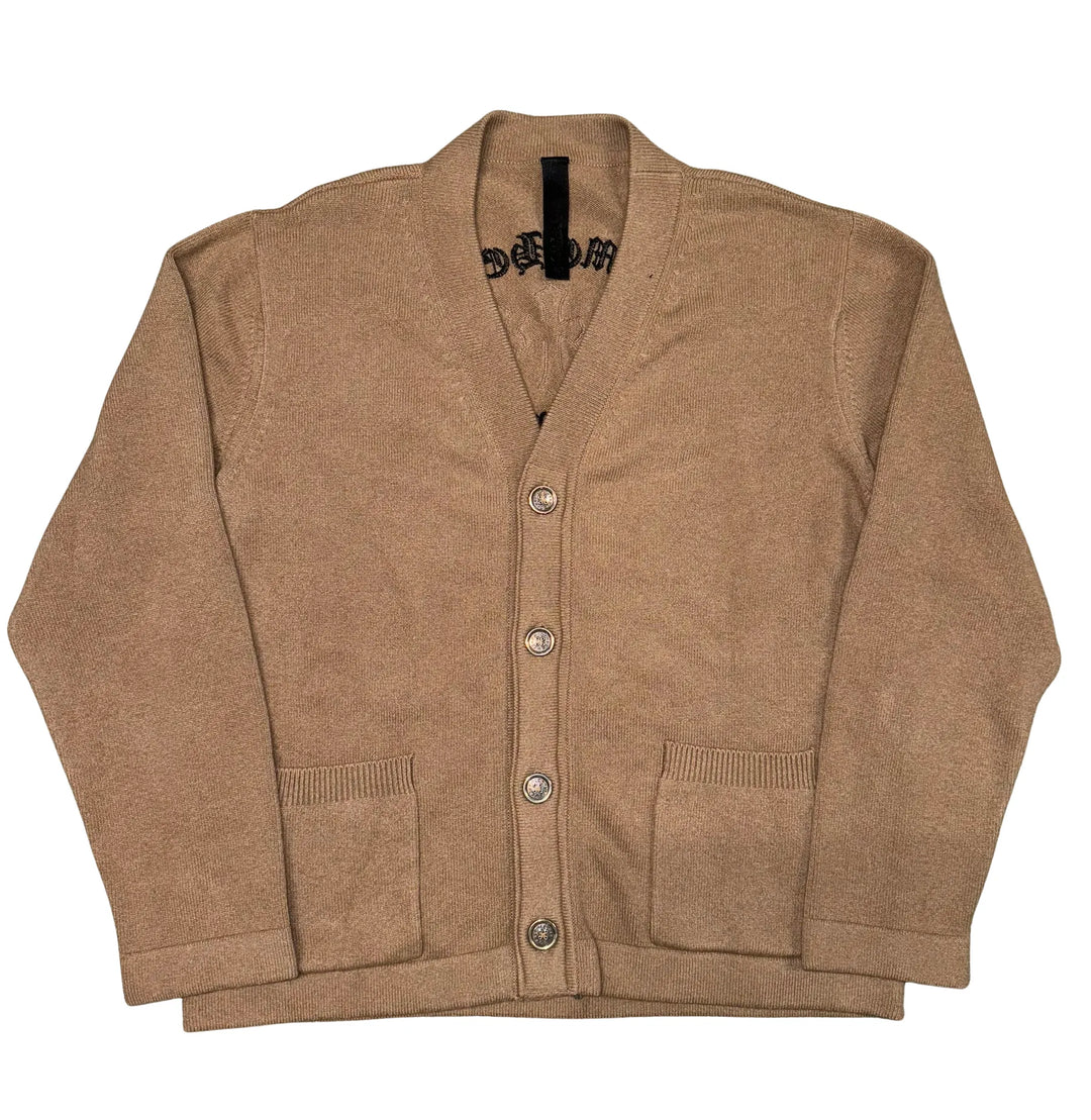 CHROME HEARTS 'TRIPLE CROSS' BROWN CASHMERE CARDIGAN SWEATER