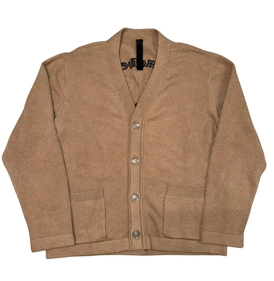 CHROME HEARTS 'TRIPLE CROSS' BROWN CASHMERE CARDIGAN SWEATER