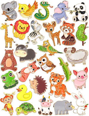 JUNEBRUSHS 28 pines esmaltados de animales, bonitos broches de animales del bosque, elefante, panda, tigre, jirafa, para decoración de fiestas, intercambio, regalo, mochilas, ropa, bolsas, sombreros y accesorios