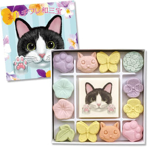 Wasanho Hachiware Wasanbo, Wasanbon Sugar, Dried Sweets, Wasanbon Sugar, Dried Sweets, Wasanbon Sweets, Wasanbon Cat, Black Cat, Kuroneko, Maneki Neko, Petite Gift (1 Piece)