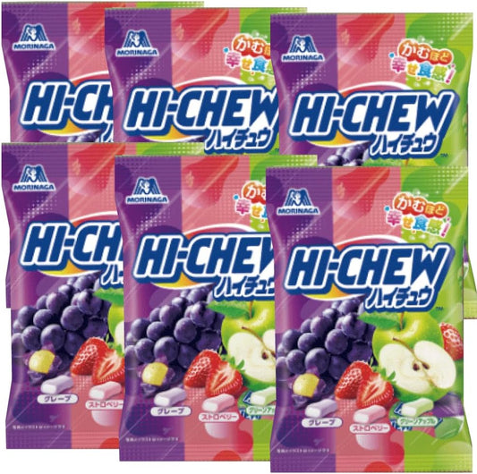 Morinaga Seika Haichu Bag, 3.0 oz (86 g) x 6 Bags, Assorted 3 Types, Green Apple, Strawberry, Grape, Soft Candy, Individual Packaging