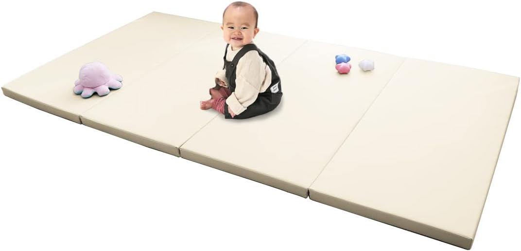 WEIMALL Baby Play Mat, Waterproof, Antibacterial, Foldable, Floor Heating, Soundproofing, Noiseless, Thickness 1.6 inches (4 cm), Non-formal Mat, Cushion, Training, Baby Shower