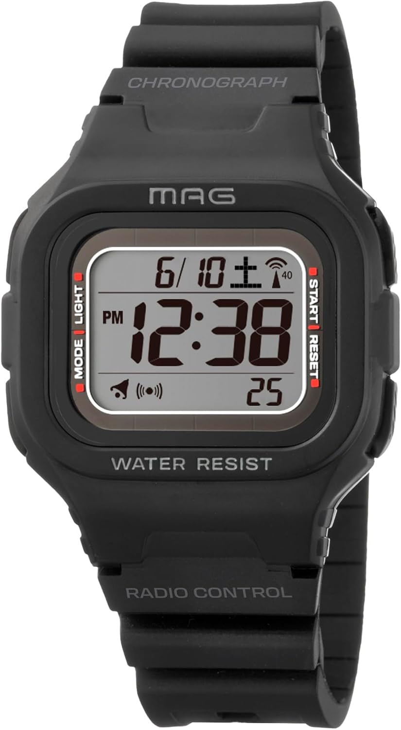 MAG MW-550A BK Digital Wristwatch, Radio, Solar, Dual Power, Waterproof, Urethane Strap, Slightly Smaller, For Kids