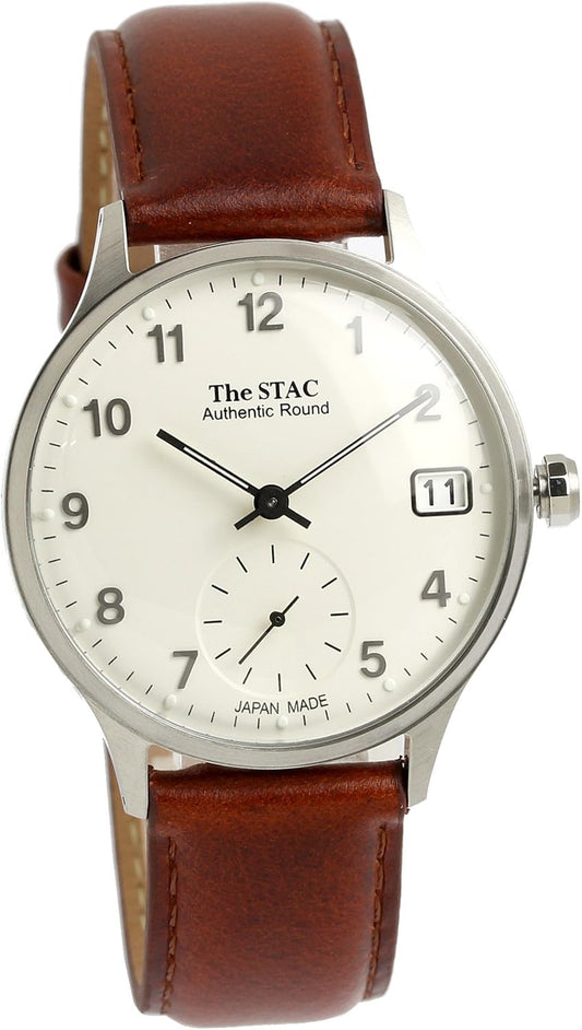 The Stack Authentic Round Classic Men's Women's Wristwatch, Made in Japan, Arabic × silver brown, Belt Type: