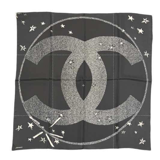 CHANEL 26A CC STAR POP BLACK SILK SCARF