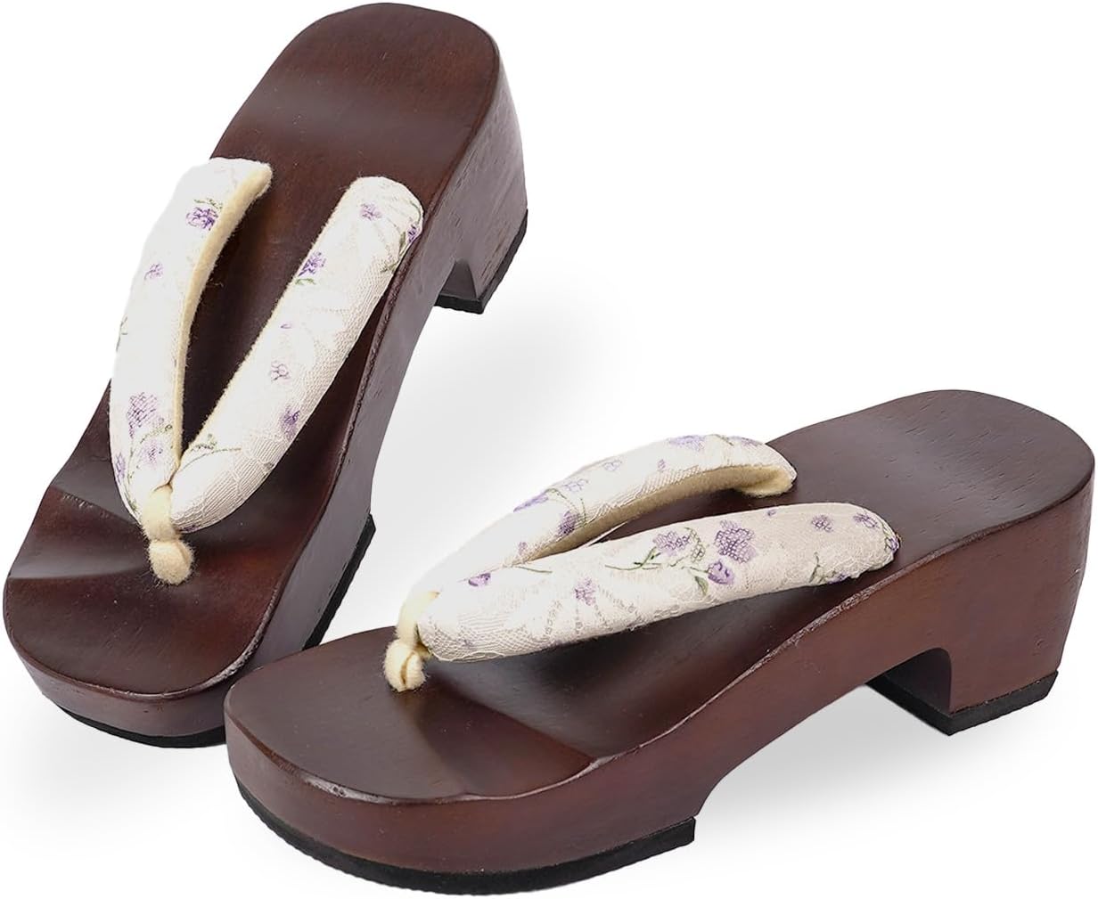 Amemari Women's Heel Clogs, Yukata, Thick Bottom, Style Up, Arch Fit, Painless, Embroidery, Lace, Thong, Half Moon Type, Heels, Fashionable, Puffy Thong, Yukata, Sandals, Yukata Accessories, Dull