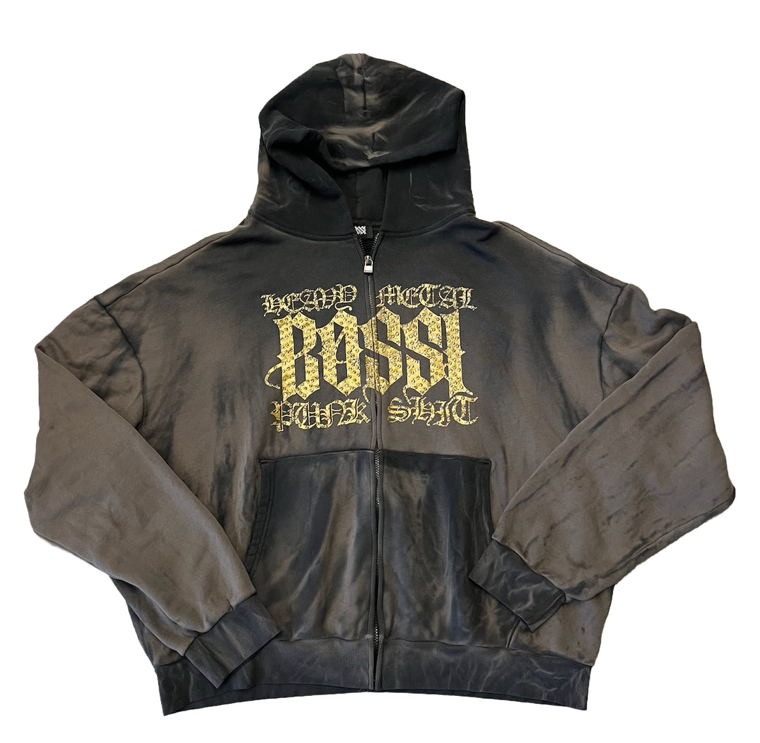 BOSSI 'GOLD HEAVY METAL' WASHED GREY ZIP-UP