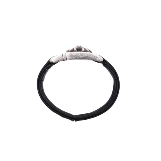 CHROME HEARTS 'LEATHER SILVER CROSS' BRACELET