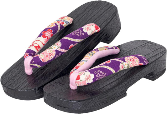 Kimono Living Clogs, Women's Cute (Natural Single Piece Paulownia Yukata Clogs), No Painting, 5 Colors to Choose from M/L