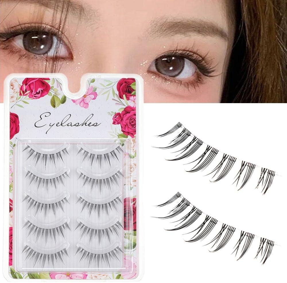 False Eyelashes 5 Pairs Thin Transparent Stem Natural Faux False Eyelashes Beginner Makeup Tools Handmade Ultra Light Eyelashes
