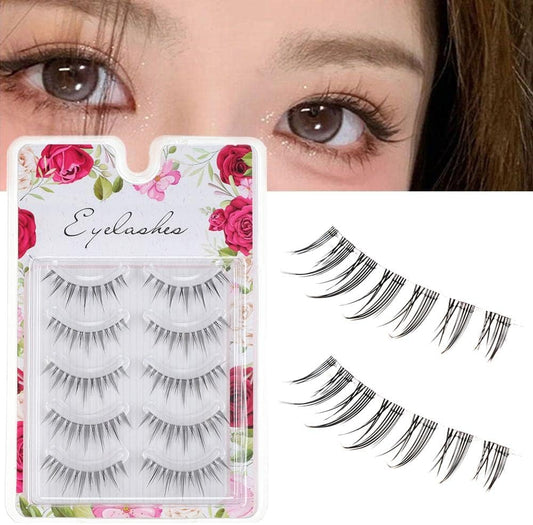 False Eyelashes 5 Pairs Thin Transparent Stem Natural Faux False Eyelashes Beginner Makeup Tools Handmade Ultra Light Eyelashes