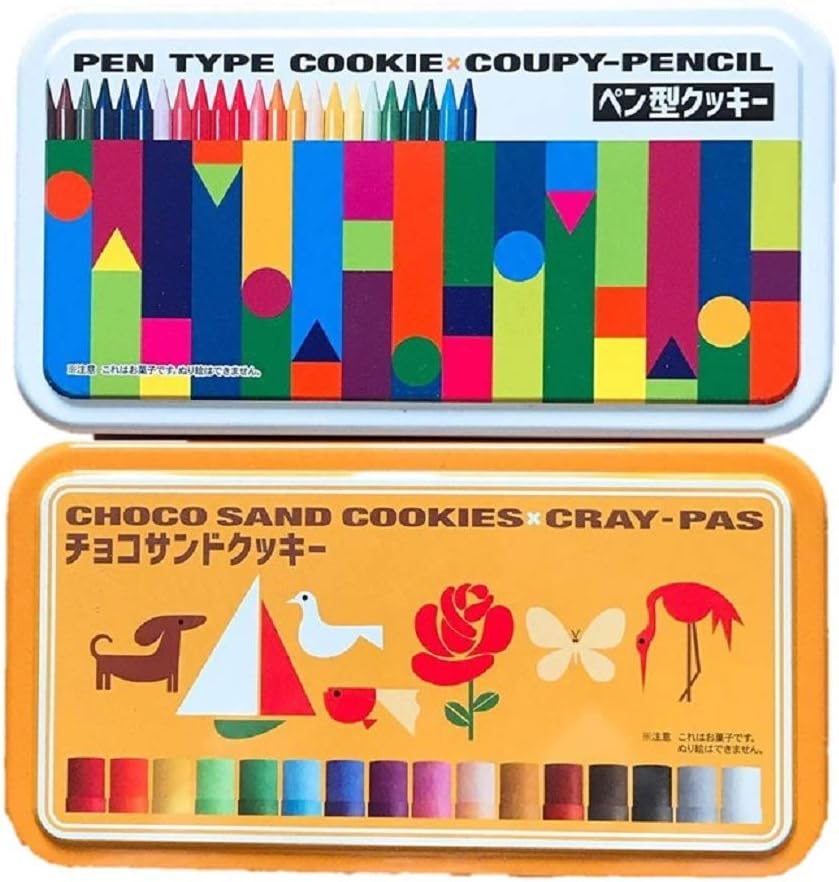 Nagatoya Co., Ltd. Sakura Crayons Collaboration Pen-shaped Cookies (12 pcs) and Chocolate Sandwich Cookies (16 pcs), Osaka Souvenir, Kansai Limited Edition 2 Piece Assortment
