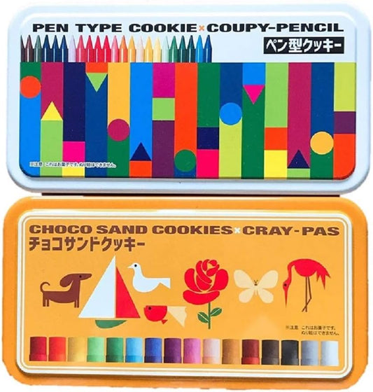 Nagatoya Co., Ltd. Sakura Crayons Collaboration Pen-shaped Cookies (12 pcs) and Chocolate Sandwich Cookies (16 pcs), Osaka Souvenir, Kansai Limited Edition 2 Piece Assortment