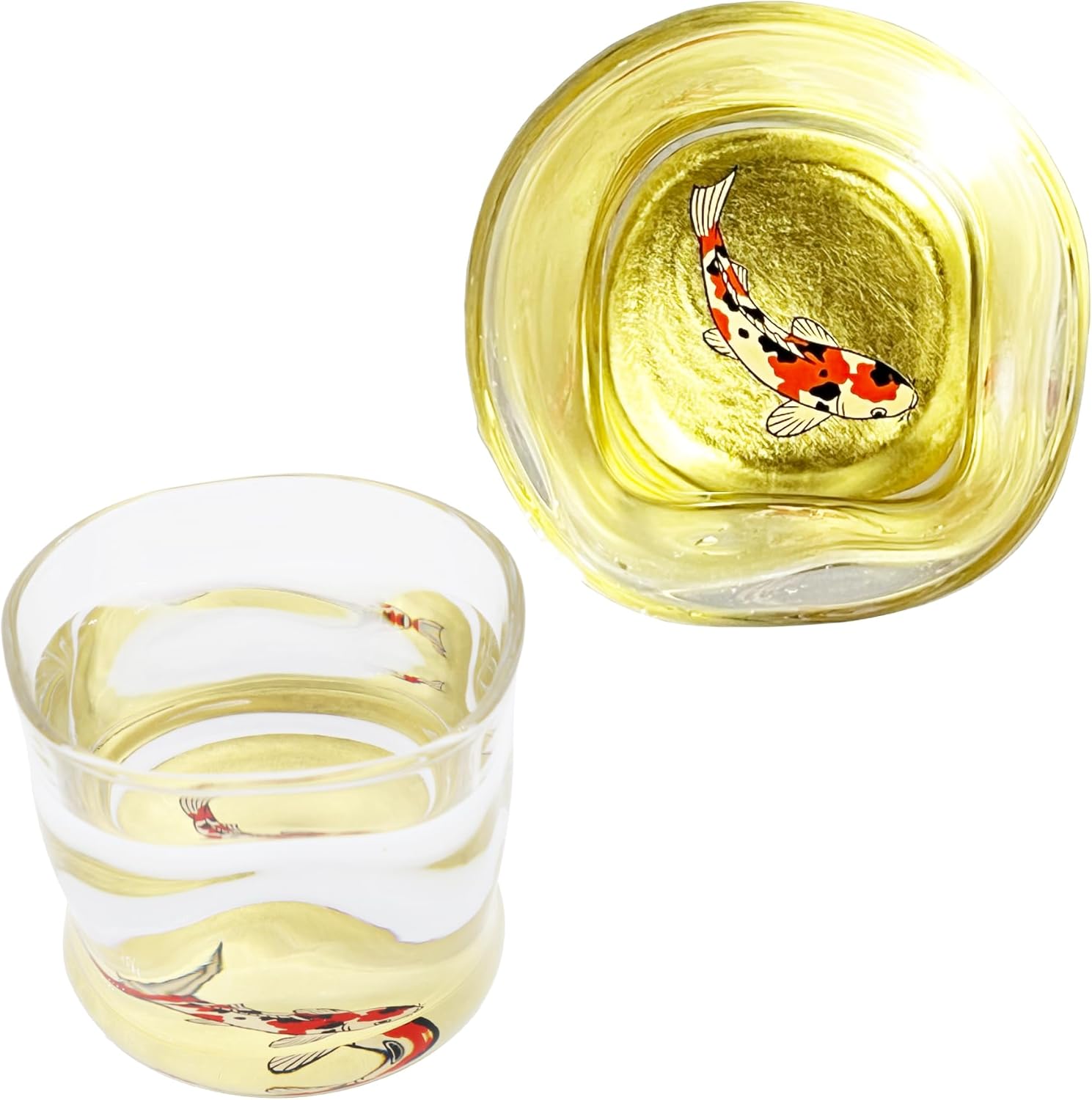 Kasyou Studio Brocade Carp Twist Shaped Glass, Kagazao, Kanesawa Gold Foil, Made in Japan, Premium Boar Mouth (with Cosmetic Box, Auspicious Sake Bottle), Hanasai Sake, Glass Colored Carp Koi