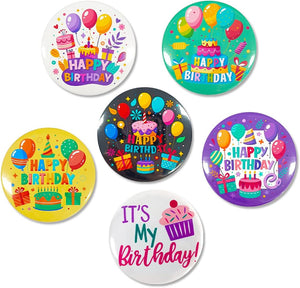 6 pines de insignias de cumpleaños, suministros de fiesta divertidos, alfileres esmaltados de metal de estaño, diseños de invitados, recuerdos