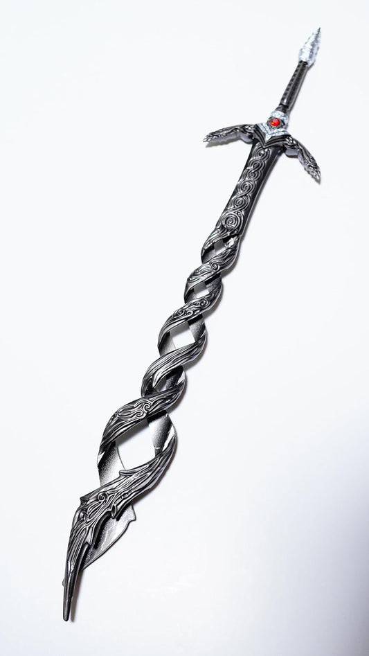 11.8 inches (30 cm) God Hunting Sword, Silver, Elden Ring, Mini Weapon, Sword, Bow, Arrow, Shield, Sword, Accessory, Keychain, Figure, Doll, Display, Decoration, Anime, Game, Alloy, Toy, Metal