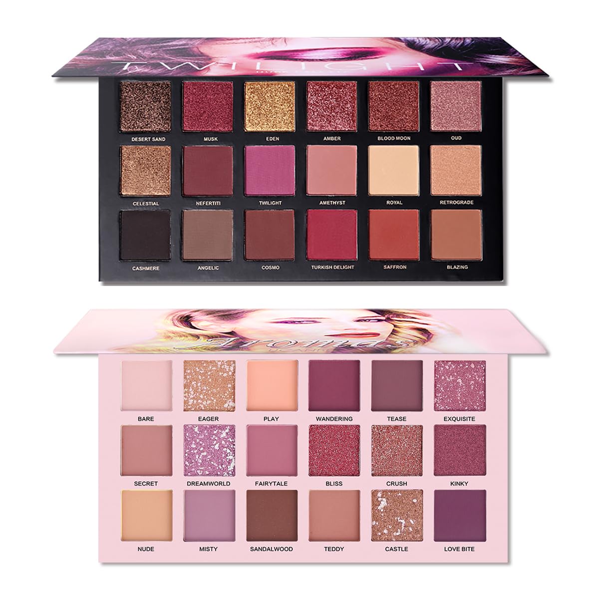 CHARMCODE Juego de 2 Paletas de Sombra de Ojos Crepúsculo Anochecer + Aromas Nude Maquillaje, Mate Brillante con Purpurina Perla Prensada Todo Altamente Pigmentado Polvo Difuminador, Kit de Sombra de