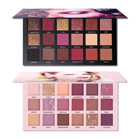 CHARMCODE Juego de 2 Paletas de Sombra de Ojos Crepúsculo Anochecer + Aromas Nude Maquillaje, Mate Brillante con Purpurina Perla Prensada Todo Altamente Pigmentado Polvo Difuminador, Kit de Sombra de