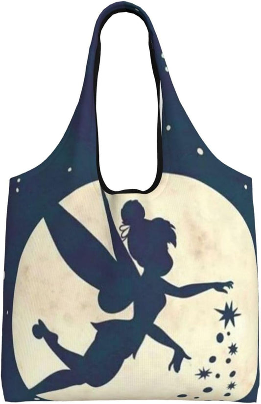 ZOOKISS Tinkerbell Eco Bag, Shopping Bag, Large Capacity, Foldable, Compact, Canvas, Plastic Bag, Lightweight, Shopping Bag, Tote Bag, Convenience Store, Anime Goods, Character Gift, colorful
