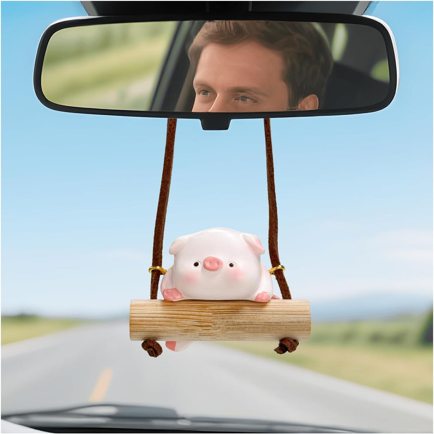 Adorno colgante de cerdo para automóvil, bonito colgante de espejo retrovisor de cerdo oscilante, encantadores dijes de espejo retrovisor de cerdos, decoración interior para sedanes, camiones