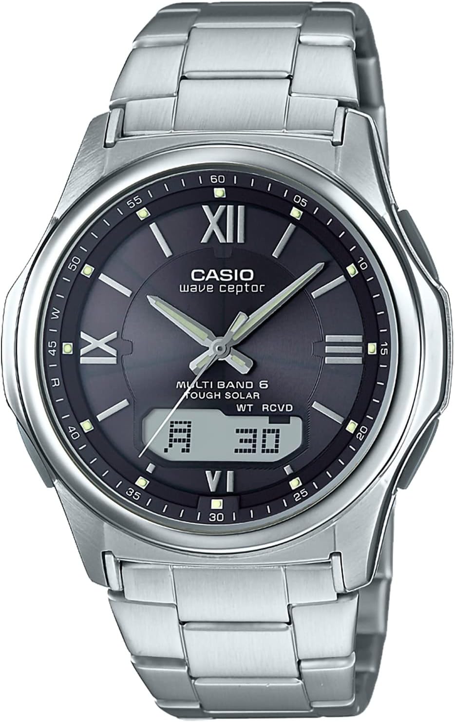 Casio Wave Ceptor Solar Wristwatch, 6 Band Worldwide Radio Synchronization