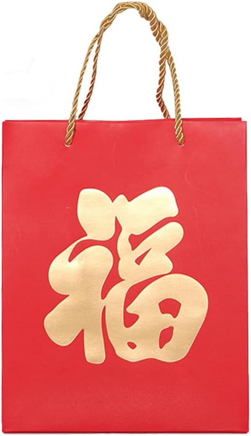 FUPUONE Fukubukuro Bag, Fuku Paper Bag, Hand-held, Large, Medium, Small, Red Bag, 12 Pieces (Medium)