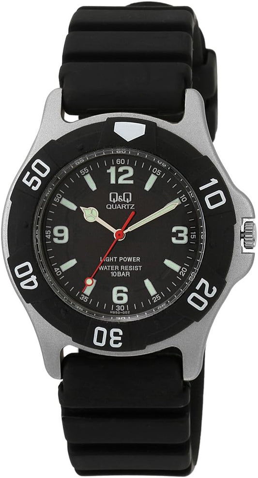 [シチズンQ&Q] 腕時計 キューアンドキュー アナログ ソーラー 10気圧防水 ウレタンベルト 黒 文字盤 SOLARMATE (ソーラーメイト) H950J002 メンズ ブラック