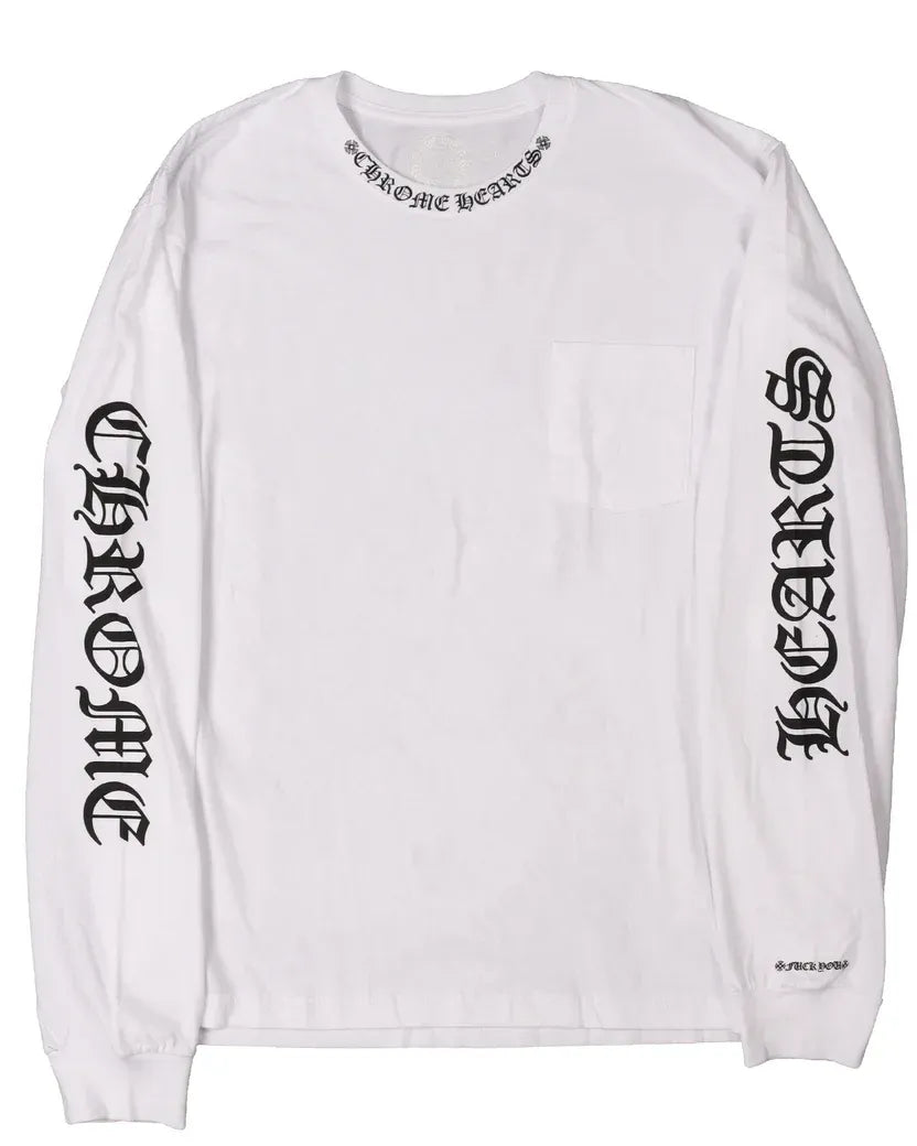 CHROME HEARTS 'NECK LOGO' WHITE LONGSLEEVE POCKET TEE