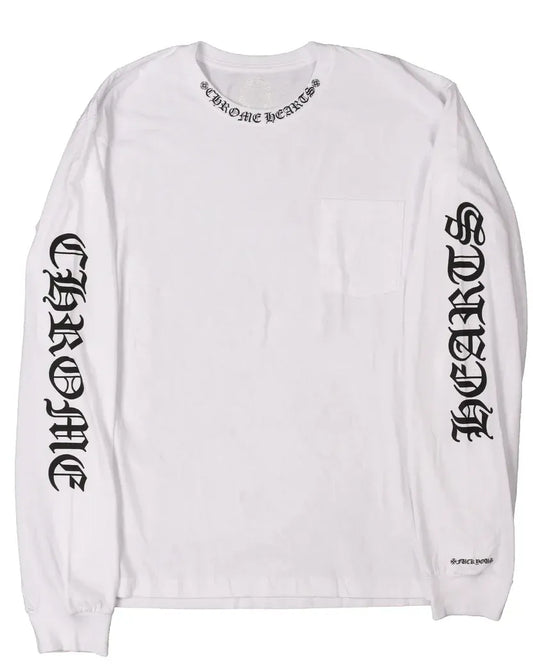 CHROME HEARTS 'NECK LOGO' WHITE LONGSLEEVE POCKET TEE