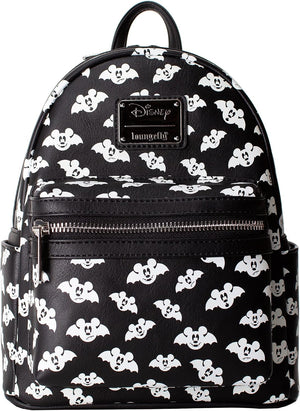 LOUNGEFLY X LASR Exclusive Disney Totally Batty Mickey Bat AOP Mini Backpack, Black