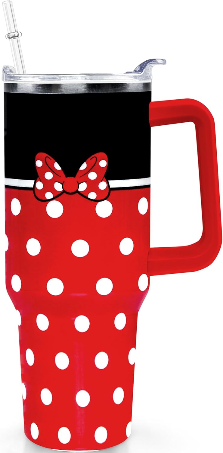 Vaso Tumbler de Ratón de Dibujos Animados de 40 Oz con Tapa y Pajita de Acero Inoxidable Aislado con Asa Lazo Taza de Café de Viaje - Regalo de Cumpleaños, Navidad