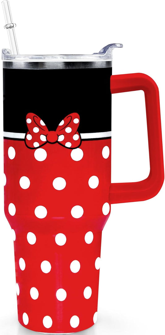 Vaso Tumbler de Ratón de Dibujos Animados de 40 Oz con Tapa y Pajita de Acero Inoxidable Aislado con Asa Lazo Taza de Café de Viaje - Regalo de Cumpleaños, Navidad