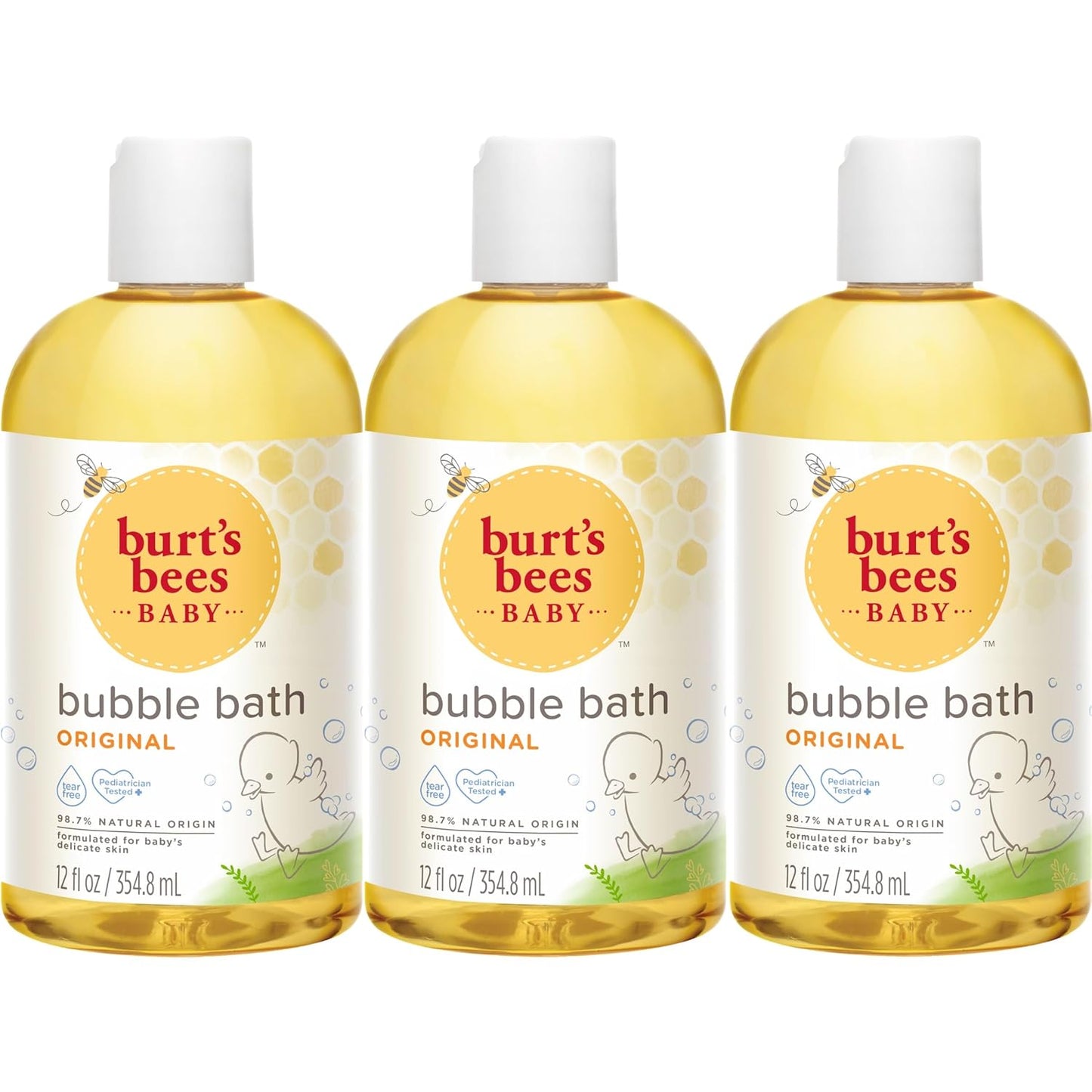 Burt's Bees Baño de burbujas para bebé, aroma original, lavado de bebé sin lágrimas para piel delicada, 98% origen natural, 12 onzas líquidas (paquete de 3)