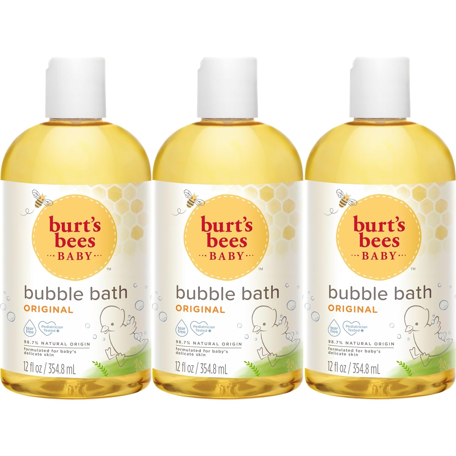 Burt's Bees Baño de burbujas para bebé, aroma original, lavado de bebé sin lágrimas para piel delicada, 98% origen natural, 12 onzas líquidas (paquete de 3)