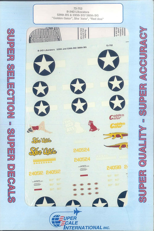Super Scale 72-752 B-24D Liberator Golden Gator, She'Asta, Red Ass (Decal)