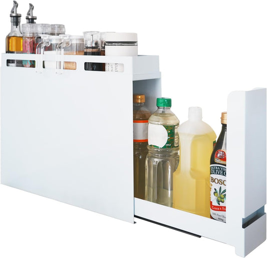 Concealable Condiment Rack, Stylish Condiment Rack, Drawer Rack, Top Rack Movable, Condiment, Spice, Bottle, Space-saving, Next to Stove, Above Sink, Large Capacity Kitchen Storage (White Rack)