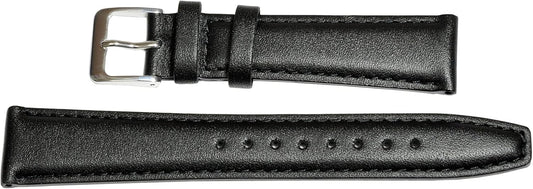 Seiko DXH4A Watch Band, 0.7 inches (19 mm), Cowhide Leather, Smooth Black, Men's, Solid