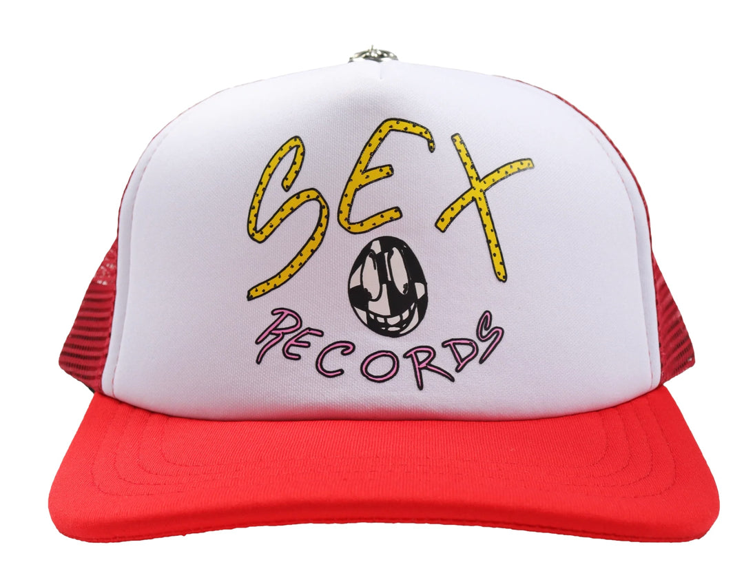 CHROME HEARTS 'SEX RECORDS' RED TRUCKER HAT