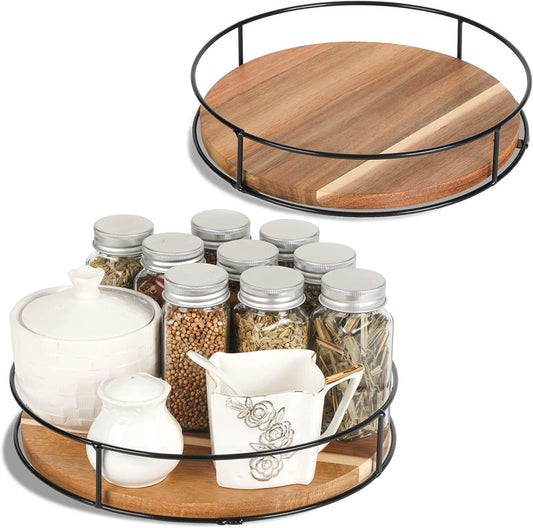 Multi-Function Rotating Storage Case, Natural Wood, Rotating Condiment Rack, Kitchen Spice Rack, Food Storage Tray, Refrigerator Storage Box, Cosmetics & Small Item Storage, Divider, Space-Saving