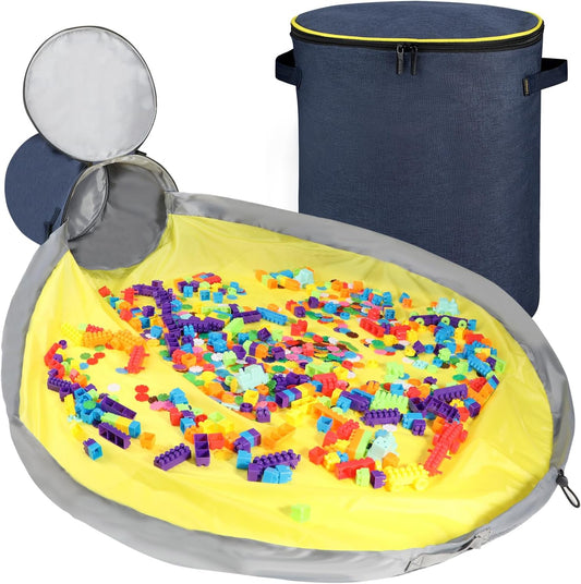 LANDICI Toy Storage Bag, Children's Play Mat, Large Capacity, 55.1 inches (140 cm), Diameter 55.1 inches (140 cm), Foldable Toy Storage Bag, Easy Cleanup, Storage Supplies, Baby Shower Gift (Navy