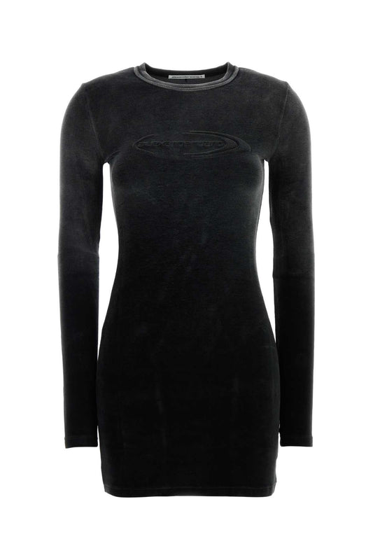 T By Alexander Wang Tによるアレクサンダー・ワン・ブラックストレッチテリーファブリックミニドレス - Image 1