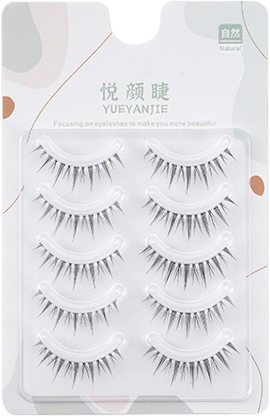 False eyelashes, natural false eyelashes, transparent shaft, easy to install, beginners, easy to apply false eyelashes, natural, self-adhesive, comfortable, 5 pairs, thin, black eyelashes, black