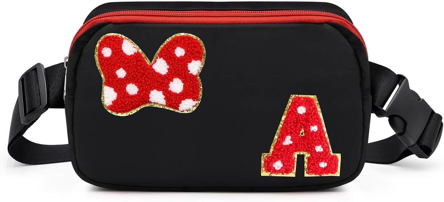 Riñonera con Lazo de Letra Inicial de Chenilla, Bolsa Cruzada Impermeable para Parque, Regalos de Navidad y Cumpleaños para Niñas Adolescentes, Hijas, Mujeres, Niños, Adultos, Linda Bolsa de Cinturón