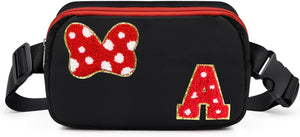 Riñonera con Lazo de Letra Inicial de Chenilla, Bolsa Cruzada Impermeable para Parque, Regalos de Navidad y Cumpleaños para Niñas Adolescentes, Hijas, Mujeres, Niños, Adultos, Linda Bolsa de Cinturón