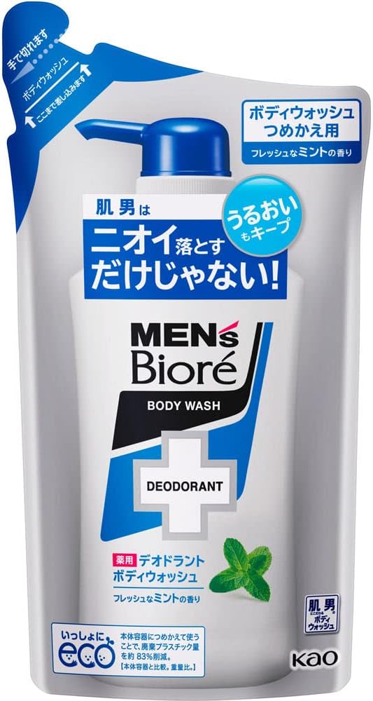 Men's Biore Medicated Deodorant Body Wash, Fresh Mint Scent, Refill 12.8 fl oz (380 ml)