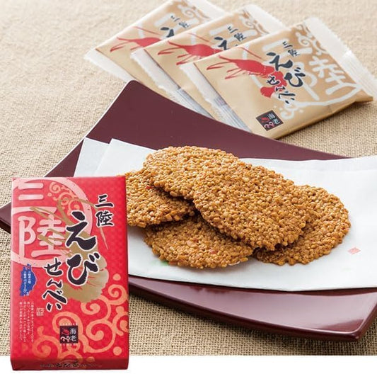 Tohoku Limited Miyagi Prefecture, Sendai City Limited Edition, Sendai City Souvenir, Sanriku Shrimp, Sanriku Senbei, Shrimp Salt, Uses Sanriku Grape Shrimp, Roasted Confectionery, 27 Pieces, Shrimp Senbei